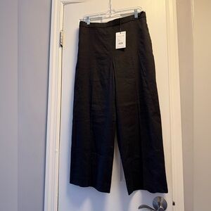 NWT Theory Wide Leg  Pull On Linen Blend Pants in Black Size Medium Caliver 2